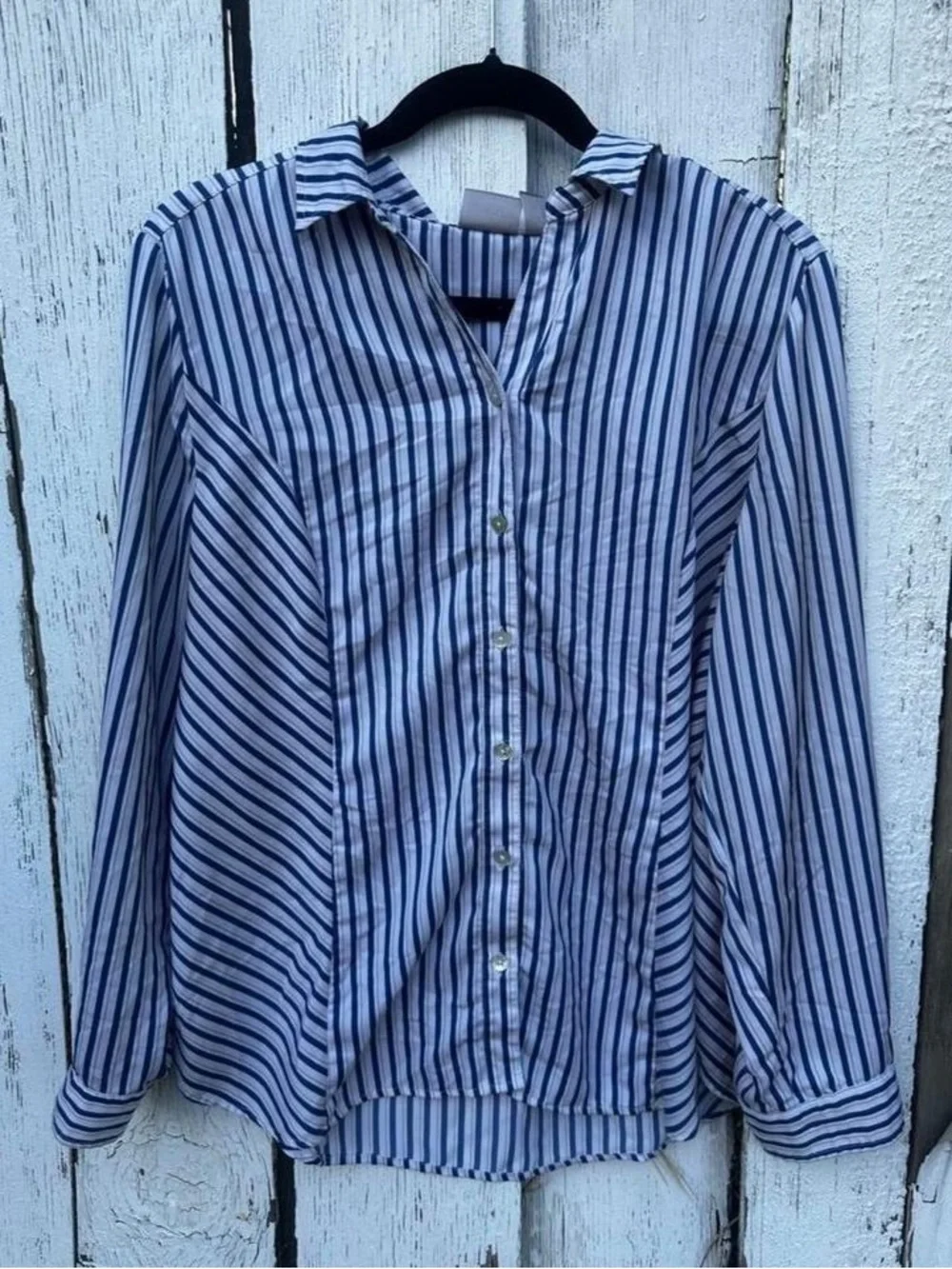 Chico's Blue & White Striped Button-Down Shirt
